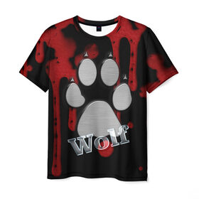 Мужская футболка 3D с принтом Волк в Курске, 100% полиэфир | прямой крой, круглый вырез горловины, длина до линии бедер | wolf | волк | животные | лапа | надпись | природа | след | снег