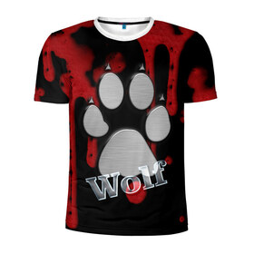 Мужская футболка 3D спортивная с принтом Волк в Курске, 100% полиэстер с улучшенными характеристиками | приталенный силуэт, круглая горловина, широкие плечи, сужается к линии бедра | wolf | волк | животные | лапа | надпись | природа | след | снег