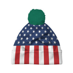 Шапка 3D c помпоном с принтом Флаг США в Курске, 100% полиэстер | универсальный размер, печать по всей поверхности изделия | flag | usa | патриотизм | сша | флаг