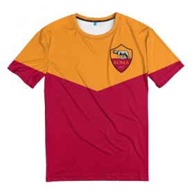 Мужская футболка 3D с принтом A S Roma - Yellow and Red в Курске, 100% полиэфир | прямой крой, круглый вырез горловины, длина до линии бедер | рим | рома