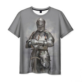 Мужская футболка 3D с принтом Рыцарь в Курске, 100% полиэфир | прямой крой, круглый вырез горловины, длина до линии бедер | боец | воин | доспехи | король | латы | меч | рыцарь