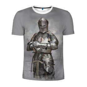 Мужская футболка 3D спортивная с принтом Рыцарь в Курске, 100% полиэстер с улучшенными характеристиками | приталенный силуэт, круглая горловина, широкие плечи, сужается к линии бедра | боец | воин | доспехи | король | латы | меч | рыцарь