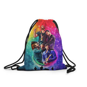 Рюкзак-мешок 3D с принтом Coldplay в Курске, 100% полиэстер | плотность ткани — 200 г/м2, размер — 35 х 45 см; лямки — толстые шнурки, застежка на шнуровке, без карманов и подкладки | 