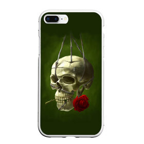 Чехол для iPhone 7Plus/8 Plus матовый с принтом Череп и роза в Курске, Силикон | Область печати: задняя сторона чехла, без боковых панелей | кости | роза | скелет | хэллоуин | цветок | цветы | череп