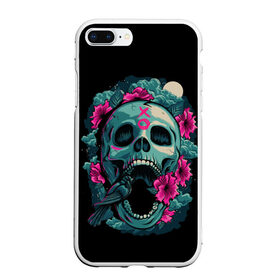 Чехол для iPhone 7Plus/8 Plus матовый с принтом Dia de Muertos в Курске, Силикон | Область печати: задняя сторона чехла, без боковых панелей | кости | праздник | птица | скелет | хэллоуин | цветы | череп