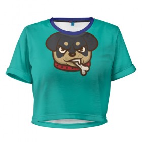 Женская футболка 3D укороченная с принтом Мультяшный ротвейлер. в Курске, 100% полиэстер | круглая горловина, длина футболки до линии талии, рукава с отворотами | для детей. | косточка | ошейник | пес | собака