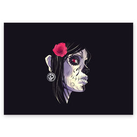 Поздравительная открытка с принтом Dia de Muertos в Курске, 100% бумага | плотность бумаги 280 г/м2, матовая, на обратной стороне линовка и место для марки
 | женщина | мексика | праздник | скелет | хэллоуин | череп