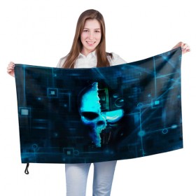 Флаг 3D с принтом Tom Clancy`s череп в Курске, 100% полиэстер | плотность ткани — 95 г/м2, размер — 67 х 109 см. Принт наносится с одной стороны | голова | маска | робот | череп