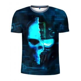 Мужская футболка 3D спортивная с принтом Tom Clancy`s череп в Курске, 100% полиэстер с улучшенными характеристиками | приталенный силуэт, круглая горловина, широкие плечи, сужается к линии бедра | Тематика изображения на принте: голова | маска | робот | череп