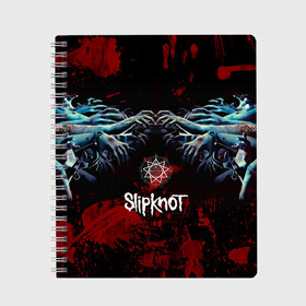 Тетрадь с принтом Slipknot руки зомби в Курске, 100% бумага | 48 листов, плотность листов — 60 г/м2, плотность картонной обложки — 250 г/м2. Листы скреплены сбоку удобной пружинной спиралью. Уголки страниц и обложки скругленные. Цвет линий — светло-серый
 | slipknot | альтернативный метал | андерс | брызги | грув метал | капли | колсефни | кори | кровь | метал | ню метал | ок | слипкнот | тейлор