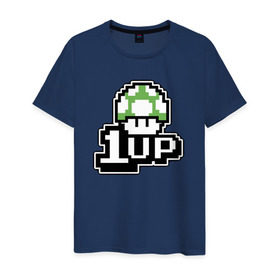 Мужская футболка хлопок с принтом Mario 1up в Курске, 100% хлопок | прямой крой, круглый вырез горловины, длина до линии бедер, слегка спущенное плечо. | dandy | mario | гриб | денди | жизнь | марио | мухомор