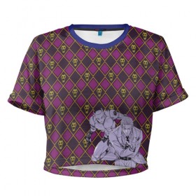 Женская футболка 3D укороченная с принтом Killer Queen x Kira Yoshikage в Курске, 100% полиэстер | круглая горловина, длина футболки до линии талии, рукава с отворотами | jojo | killer queen | kira yoshikage