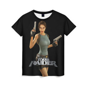 Женская футболка 3D с принтом TOMB RAIDER в Курске, 100% полиэфир ( синтетическое хлопкоподобное полотно) | прямой крой, круглый вырез горловины, длина до линии бедер | game | girl | gun | lara croft | tomb raider | девушка | игра | оружие | пистолет