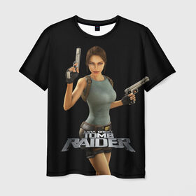 Мужская футболка 3D с принтом TOMB RAIDER в Курске, 100% полиэфир | прямой крой, круглый вырез горловины, длина до линии бедер | game | girl | gun | lara croft | tomb raider | девушка | игра | оружие | пистолет