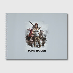 Альбом для рисования с принтом TOMB RAIDER в Курске, 100% бумага
 | матовая бумага, плотность 200 мг. | Тематика изображения на принте: game | girl | gun | lara croft | tomb raider | девушка | игра | оружие | пистолет