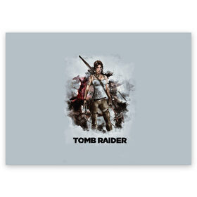 Поздравительная открытка с принтом TOMB RAIDER в Курске, 100% бумага | плотность бумаги 280 г/м2, матовая, на обратной стороне линовка и место для марки
 | game | girl | gun | lara croft | tomb raider | девушка | игра | оружие | пистолет