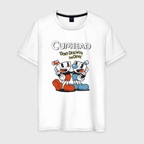 Мужская футболка хлопок с принтом Cuphead Mugman в Курске, 100% хлопок | прямой крой, круглый вырез горловины, длина до линии бедер, слегка спущенное плечо. | cuphead | game | games