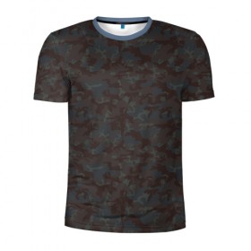 Мужская футболка 3D спортивная с принтом Горный камуфляж в Курске, 100% полиэстер с улучшенными характеристиками | приталенный силуэт, круглая горловина, широкие плечи, сужается к линии бедра | военный | коричневый | пятна | серый