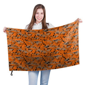 Флаг 3D с принтом Осенний камуфляж в Курске, 100% полиэстер | плотность ткани — 95 г/м2, размер — 67 х 109 см. Принт наносится с одной стороны | военный | оронжевый | серый | черный