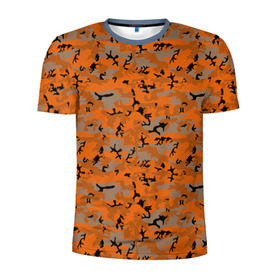 Мужская футболка 3D спортивная с принтом Осенний камуфляж в Курске, 100% полиэстер с улучшенными характеристиками | приталенный силуэт, круглая горловина, широкие плечи, сужается к линии бедра | военный | оронжевый | серый | черный