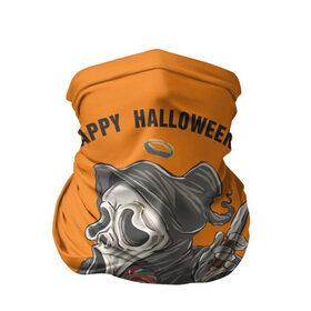 Бандана-труба 3D с принтом Happy Halloween в Курске, 100% полиэстер, ткань с особыми свойствами — Activecool | плотность 150‒180 г/м2; хорошо тянется, но сохраняет форму | helloween |  хэллоуин | день всех святых | крик | нож | праздник | ужас | хеллоуин | хеловин | хелоуин