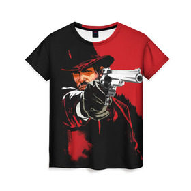 Женская футболка 3D с принтом Red Dead Redemption в Курске, 100% полиэфир ( синтетическое хлопкоподобное полотно) | прямой крой, круглый вырез горловины, длина до линии бедер | cowboy | game | gun | jim | red dead redemption | rockstar | west | вестерн | дикий запад | игра | ковбой | оружие | пистолет