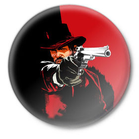 Значок с принтом Red Dead Redemption в Курске,  металл | круглая форма, металлическая застежка в виде булавки | cowboy | game | gun | jim | red dead redemption | rockstar | west | вестерн | дикий запад | игра | ковбой | оружие | пистолет