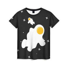 Женская футболка 3D с принтом Космические яйца в Курске, 100% полиэфир ( синтетическое хлопкоподобное полотно) | прямой крой, круглый вырез горловины, длина до линии бедер | галактика | звезды | ночь | яичница