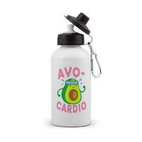 Бутылка спортивная с принтом Avo-Cardio в Курске, металл | емкость — 500 мл, в комплекте две пластиковые крышки и карабин для крепления | авокадо | еда | кардио | спорт