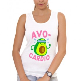 Женская майка хлопок с принтом Avo-Cardio в Курске, 95% хлопок, 5% эластан |  | Тематика изображения на принте: авокадо | еда | кардио | спорт