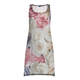 Платье-майка 3D с принтом Букет из роз в Курске, 100% полиэстер | полуприлегающий силуэт, широкие бретели, круглый вырез горловины, удлиненный подол сзади. | розы | цветы