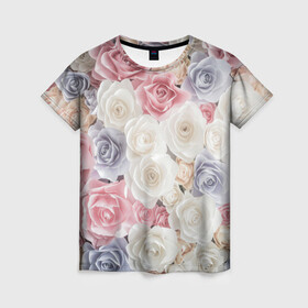 Женская футболка 3D с принтом Букет из роз в Курске, 100% полиэфир ( синтетическое хлопкоподобное полотно) | прямой крой, круглый вырез горловины, длина до линии бедер | розы | цветы