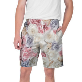 Мужские шорты 3D с принтом Букет из роз в Курске,  полиэстер 100% | прямой крой, два кармана без застежек по бокам. Мягкая трикотажная резинка на поясе, внутри которой широкие завязки. Длина чуть выше колен | розы | цветы