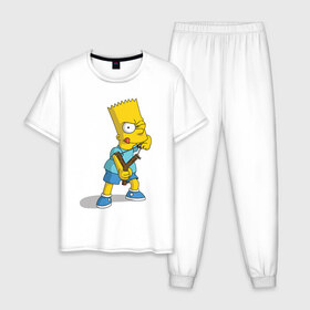 Мужская пижама хлопок с принтом Bart Simpson в Курске, 100% хлопок | брюки и футболка прямого кроя, без карманов, на брюках мягкая резинка на поясе и по низу штанин
 | барт | разбойник | рогатка. | симпсоны