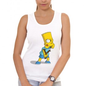 Женская майка хлопок с принтом Bart Simpson в Курске, 95% хлопок, 5% эластан |  | барт | разбойник | рогатка. | симпсоны