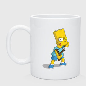 Кружка с принтом Bart Simpson в Курске, керамика | объем — 330 мл, диаметр — 80 мм. Принт наносится на бока кружки, можно сделать два разных изображения | барт | разбойник | рогатка. | симпсоны
