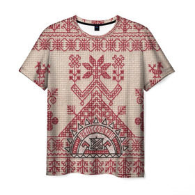 Мужская футболка 3D с принтом Новогодний ковер в Курске, 100% полиэфир | прямой крой, круглый вырез горловины, длина до линии бедер | вышивка | текстура | ткань | узоры