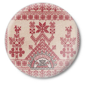 Значок с принтом Новогодний ковер в Курске,  металл | круглая форма, металлическая застежка в виде булавки | вышивка | текстура | ткань | узоры
