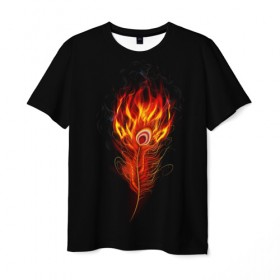 Мужская футболка 3D с принтом Огненное перо в Курске, 100% полиэфир | прямой крой, круглый вырез горловины, длина до линии бедер | fire | flame | in fire | smoke | в огне | дым | огненное перо | огненный | огонь