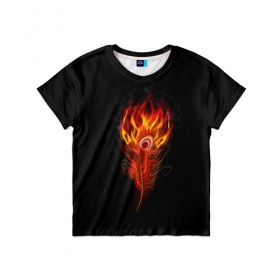 Детская футболка 3D с принтом Огненное перо в Курске, 100% гипоаллергенный полиэфир | прямой крой, круглый вырез горловины, длина до линии бедер, чуть спущенное плечо, ткань немного тянется | fire | flame | in fire | smoke | в огне | дым | огненное перо | огненный | огонь
