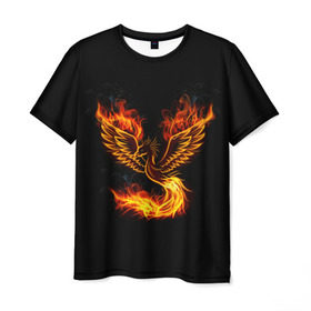 Мужская футболка 3D с принтом Феникс в Курске, 100% полиэфир | прямой крой, круглый вырез горловины, длина до линии бедер | Тематика изображения на принте: fire | flame | in fire | smoke | в огне | дым | огненный | огонь