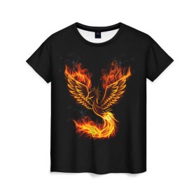 Женская футболка 3D с принтом Феникс в Курске, 100% полиэфир ( синтетическое хлопкоподобное полотно) | прямой крой, круглый вырез горловины, длина до линии бедер | fire | flame | in fire | smoke | в огне | дым | огненный | огонь