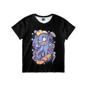 Детская футболка 3D с принтом Octopus Skater в Курске, 100% гипоаллергенный полиэфир | прямой крой, круглый вырез горловины, длина до линии бедер, чуть спущенное плечо, ткань немного тянется | octopus skater | осьминог | скейт | спорт