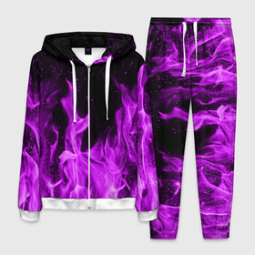 Мужской костюм 3D с принтом Фиолетовый огонь в Курске, 100% полиэстер | Манжеты и пояс оформлены тканевой резинкой, двухслойный капюшон со шнурком для регулировки, карманы спереди | лиловый | пламя | яркий