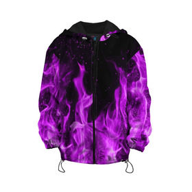Детская куртка 3D с принтом Фиолетовый огонь в Курске, 100% полиэстер | застежка — молния, подол и капюшон оформлены резинкой с фиксаторами, по бокам — два кармана без застежек, один потайной карман на груди, плотность верхнего слоя — 90 г/м2; плотность флисового подклада — 260 г/м2 | лиловый | пламя | яркий