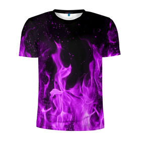Мужская футболка 3D спортивная с принтом Фиолетовый огонь в Курске, 100% полиэстер с улучшенными характеристиками | приталенный силуэт, круглая горловина, широкие плечи, сужается к линии бедра | лиловый | пламя | яркий