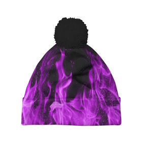 Шапка 3D c помпоном с принтом Фиолетовый огонь в Курске, 100% полиэстер | универсальный размер, печать по всей поверхности изделия | лиловый | пламя | яркий