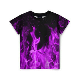 Детская футболка 3D с принтом Фиолетовый огонь в Курске, 100% гипоаллергенный полиэфир | прямой крой, круглый вырез горловины, длина до линии бедер, чуть спущенное плечо, ткань немного тянется | лиловый | пламя | яркий