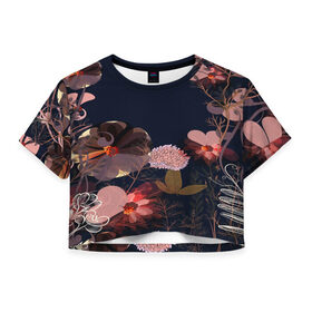 Женская футболка 3D укороченная с принтом Blossom fashion в Курске, 100% полиэстер | круглая горловина, длина футболки до линии талии, рукава с отворотами | blossom | flower | бабочки | весна | лето | природа | расцвет | цвет | цветение | цветковое растение | цветок