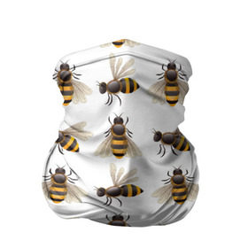 Бандана-труба 3D с принтом Пчелы в Курске, 100% полиэстер, ткань с особыми свойствами — Activecool | плотность 150‒180 г/м2; хорошо тянется, но сохраняет форму | белый | желтый | крылья | мед | черный